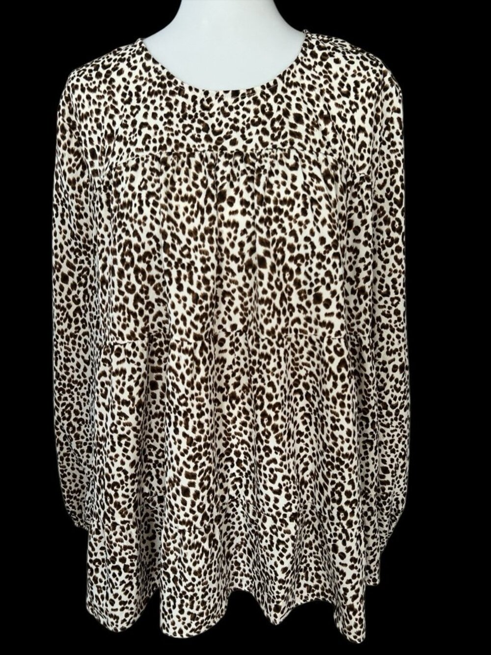 Oddy Animal Print Long Sleeve Keyhole Back Tiered Top-1XL Oversized
